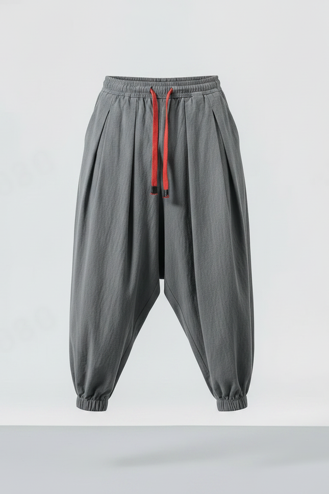 Pantalon Japonais Harem Coton Lin Gris Cordon Homme - vue 3