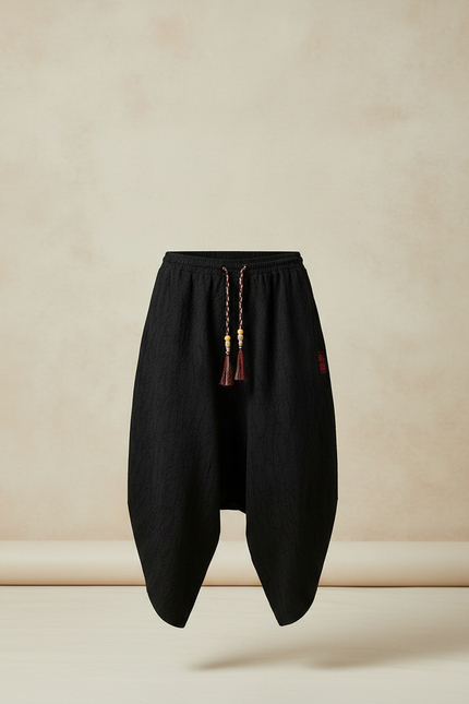 Pantalon Japonais Noir Sarouel Texturé Décontracté Homme - Coton - vue 3