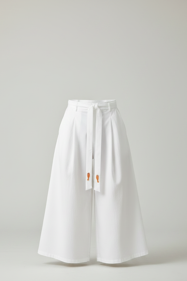 Pantalon Japonais Blanc Ample Brodé Garçon Coton - vue 3