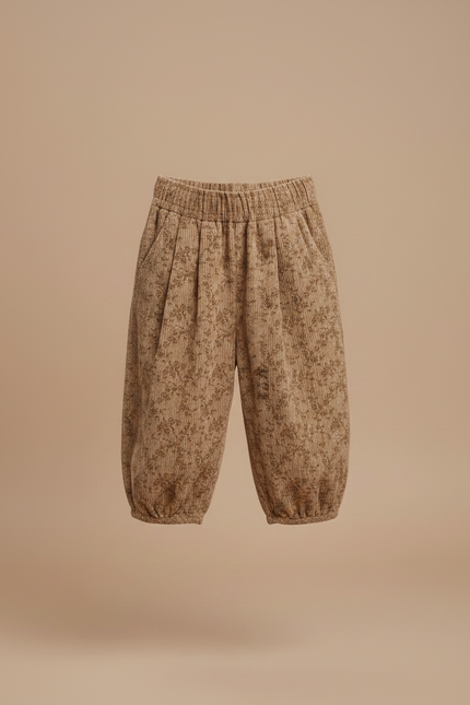 Pantalon Japonais Côtelé Floral Ample Harem Enfant - Camel Cordé - vue 3
