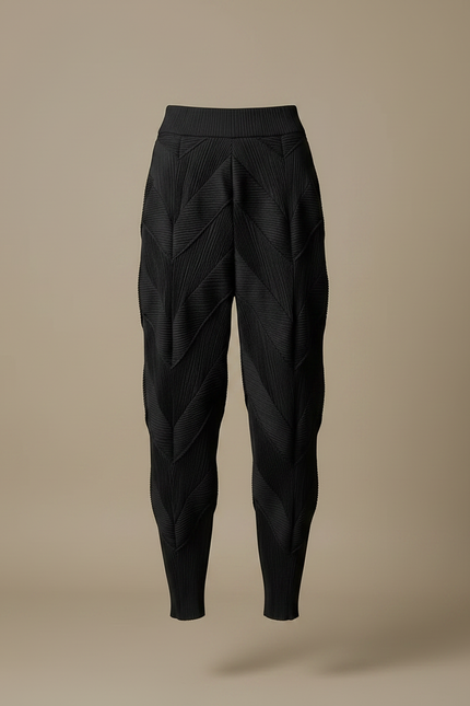 Pantalon Japonais Plissé Noir Texturé Élégant Femme - Polyester - vue 3