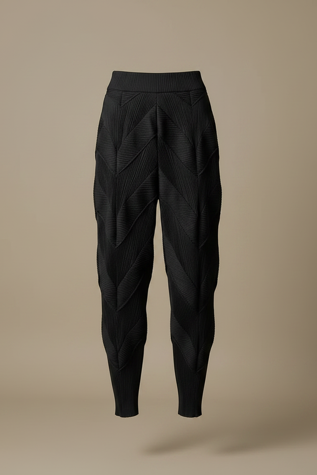Pantalon Japonais Plissé Noir Texturé Élégant Femme - Polyester - vue 3