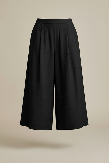 Pantalon Japonais Noir Fluide Ample Texturé Décontracté - Coton - vue 3