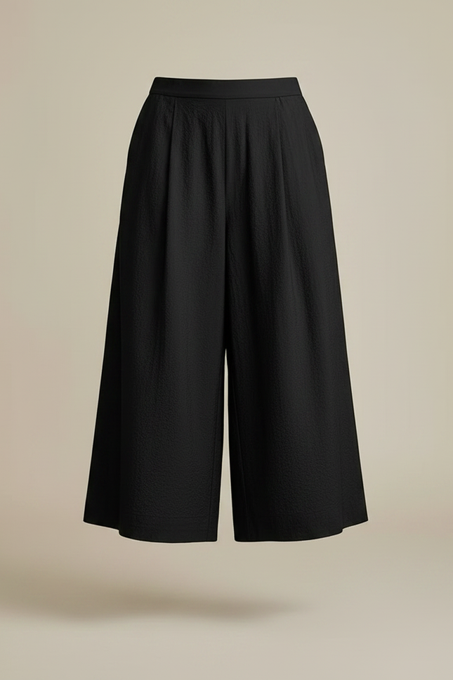 Pantalon Japonais Noir Fluide Ample Texturé Décontracté - Coton - vue 3
