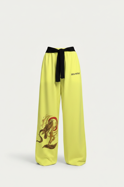 Pantalon Japonais Jaune Fluorescent Ample Imprimé Streetwear Femme - Polyester - vue 3