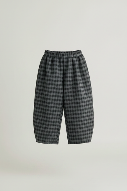 Pantalon Japonais Carreaux Ample Hiver Enfant - Gris Laine - vue 3