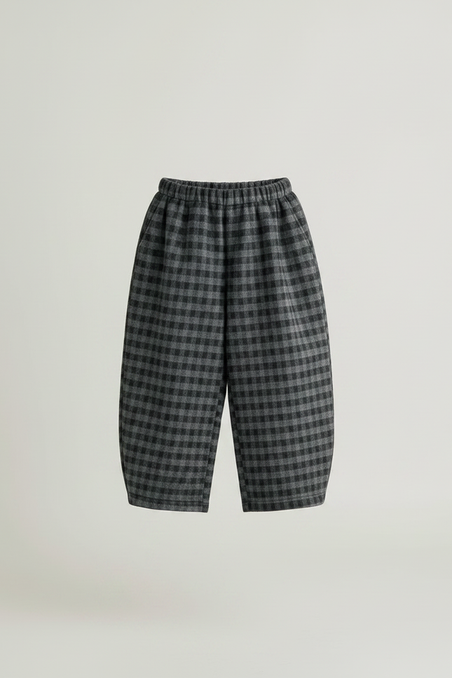 Pantalon Japonais Carreaux Ample Hiver Enfant - Gris Laine - vue 3