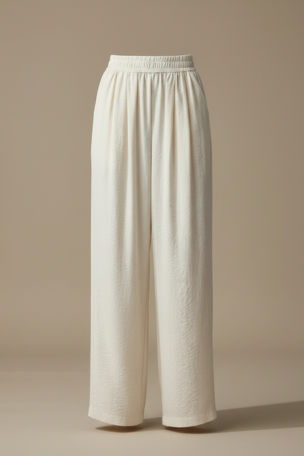 Pantalon Japonais Écru Ample Fluide Décontracté Femme - Beige Lin - vue 3