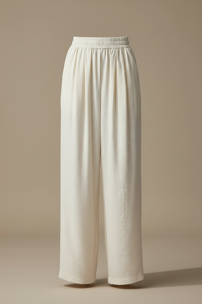 Pantalon Japonais Écru Ample Fluide Décontracté Femme - Beige Lin - vue 3