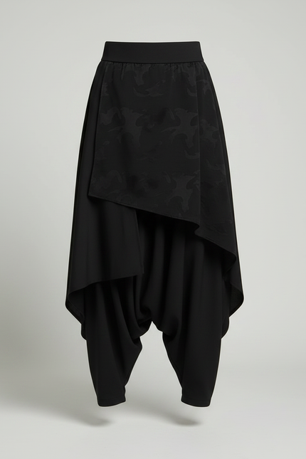 Pantalon Japonais Noir Asymétrique Harem Fluide Élégant - Polyester - vue 3