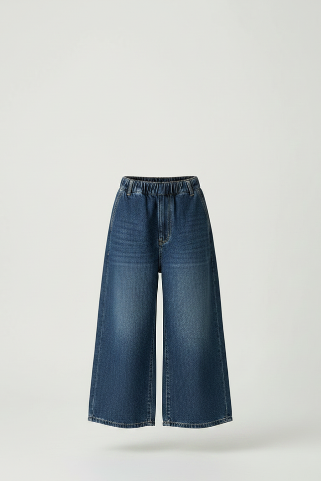 Pantalon Japonais Denim Large Élastique Enfant - Bleu Jean - vue 3