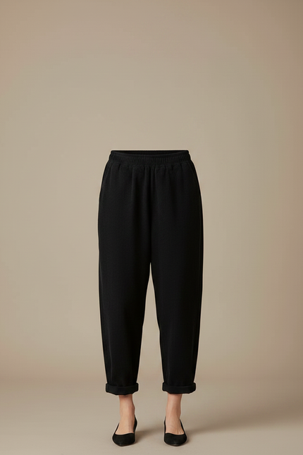 Pantalon Japonais Velours Côtelé Noir Ample Décontracté - Cordé - vue 3
