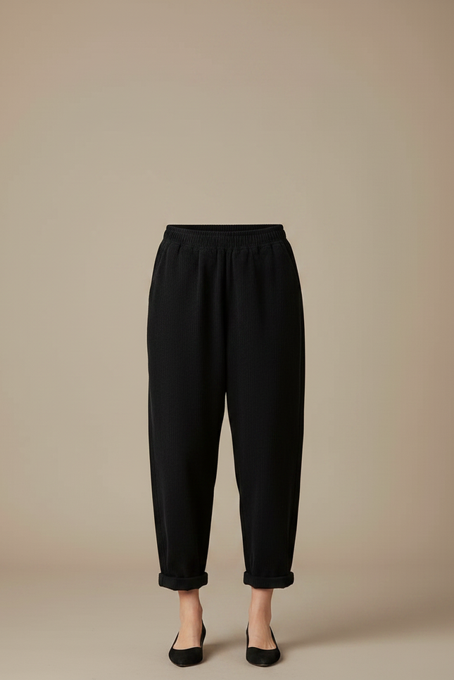 Pantalon Japonais Velours Côtelé Noir Ample Décontracté - Cordé - vue 3