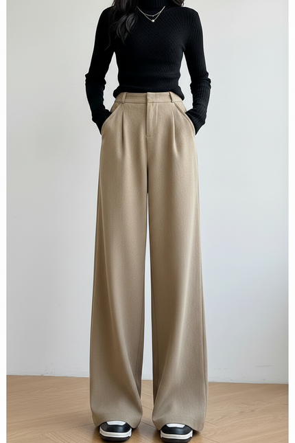 Pantalon Japonais Beige Ample Plissé Décontracté - Laine - vue 3