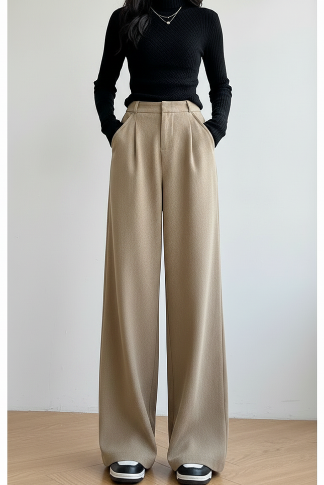 Pantalon Japonais Beige Ample Plissé Décontracté - Laine - vue 3