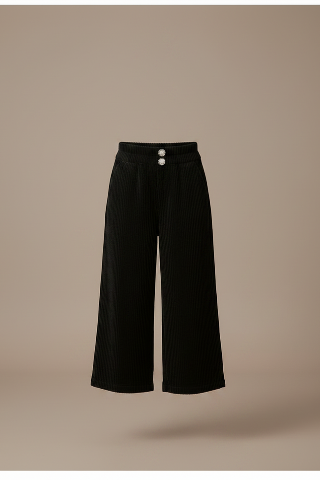 Pantalon Japonais Noir Côtelé Ample Décontracté Boutons Enfant - Cordé - vue 3