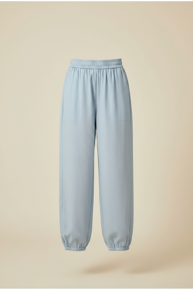 Pantalon Japonais Bleu Clair Ample Élastiqué Décontracté - Coton - vue 3