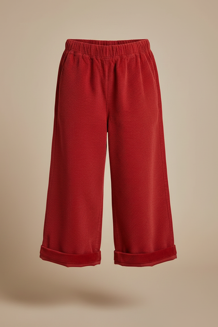 Pantalon Japonais Côtelé Rouge Ample Droit Enfant - Cordé - vue 3
