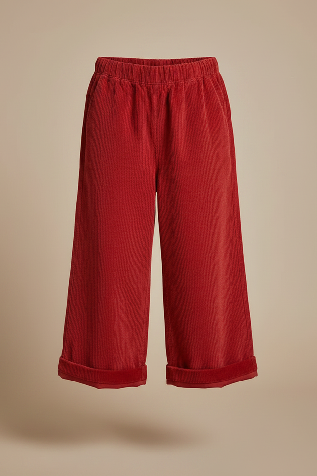 Pantalon Japonais Côtelé Rouge Ample Droit Enfant - Cordé - vue 3