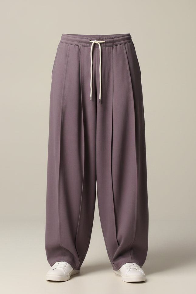 Pantalon Japonais Ample Plissé Violet Décontracté Homme - Polyester - vue 3