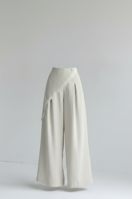 Pantalon Japonais Ample Lin Beige Jupe-culotte Dentelle - vue 3