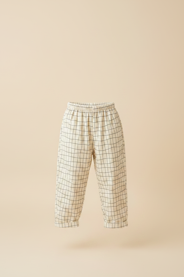 Pantalon Japonais Carreaux Ample Coton Enfant Beige - vue 3
