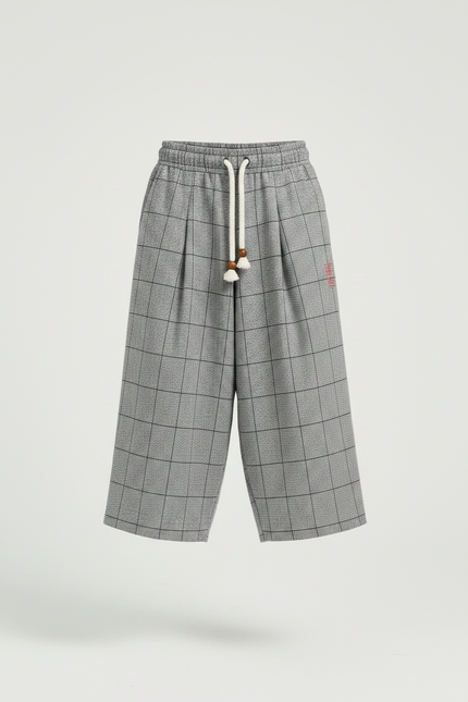 Pantalon Japonais Gris Plaid Ample Coton Lin Casual - vue 3