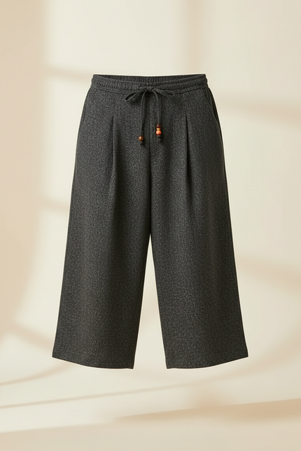 Pantalon Japonais Gris Anthracite Ample Court Décontracté - Tweed - vue 3