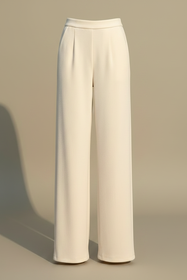Pantalon Japonais Crème Ample Droit Élégant Doux - Beige Maille - vue 3