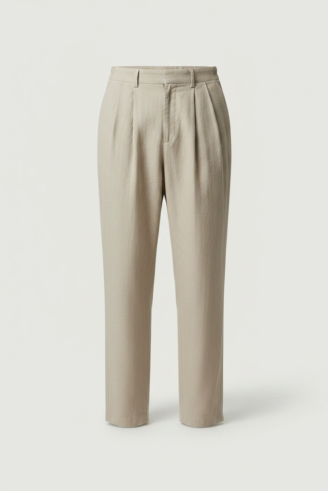 Pantalon Japonais Beige Ample Plissé Coton Lin Homme - vue 3