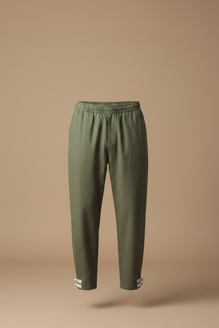 Pantalon Japonais Vert Ample Coton Homme Décontracté - Kaki - vue 3