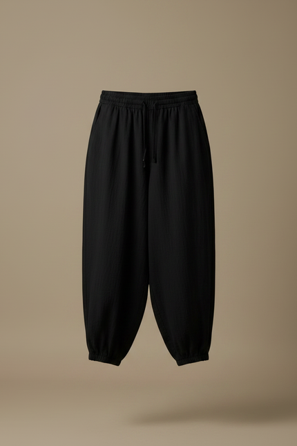 Pantalon Japonais Noir Fluide Ample Décontracté Coton Femme - vue 3