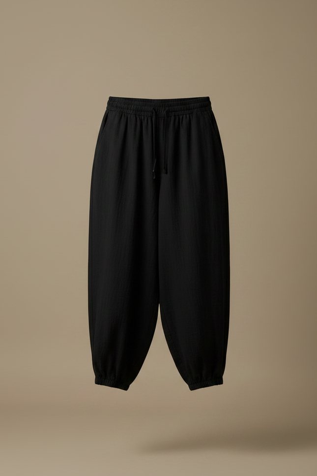 Pantalon Japonais Noir Fluide Ample Décontracté Coton Femme - vue 3