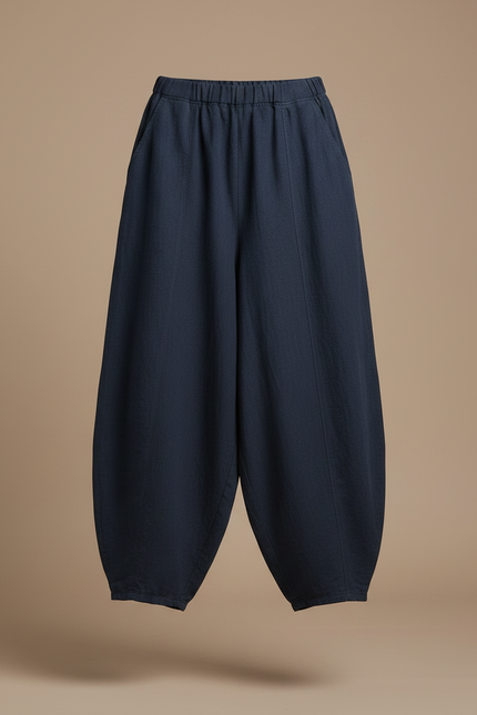 Pantalon Japonais Bleu Marine Ample Coton Lin Femme - vue 3