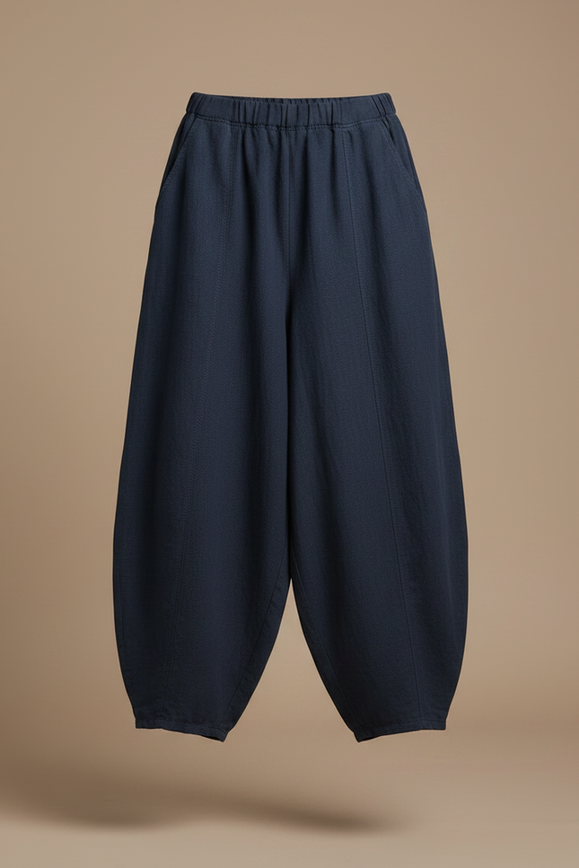 Pantalon Japonais Bleu Marine Ample Coton Lin Femme - vue 3