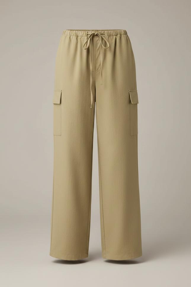Pantalon Japonais Kaki Cargo Ample Cordon Tissé Confortable - Gabardine - vue 3