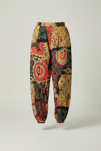 Pantalon Japonais Imprimé Ethnique Ample Fluide Bohème - Multicolore Viscose - vue 3