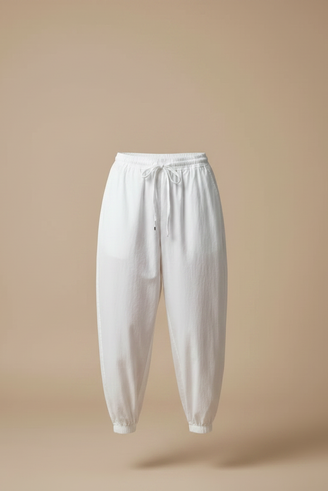 Pantalon Japonais Blanc Ample Coton Décontracté Femme - vue 3