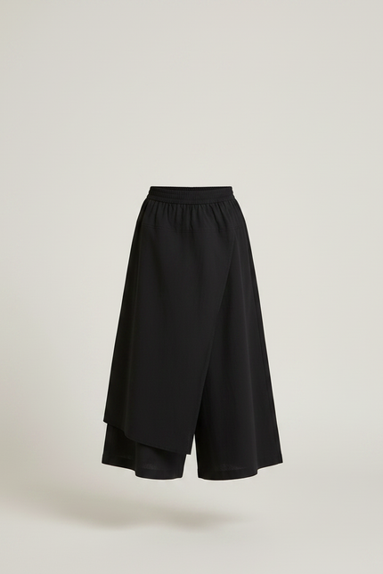 Pantalon Japonais Noir Ample Croisé Fluide Fille - Viscose - vue 3