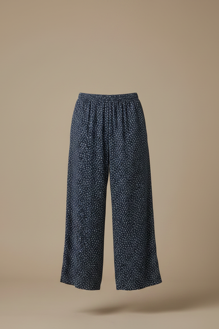 Pantalon Japonais Bleu Fleuri Ample Fluide Femme - Marine Viscose - vue 3