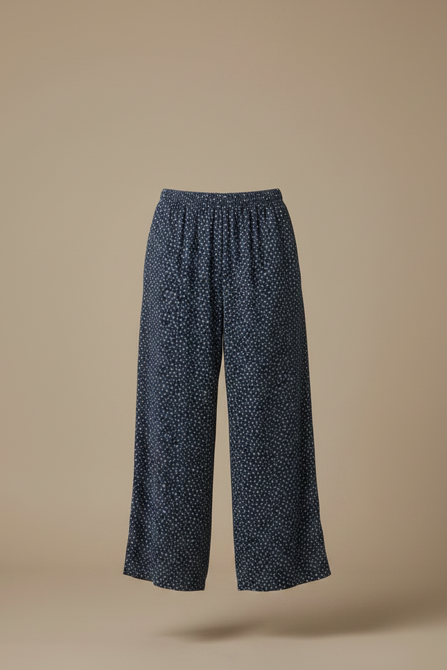Pantalon Japonais Bleu Fleuri Ample Fluide Femme - Marine Viscose - vue 3