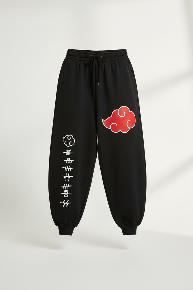 Pantalon Japonais Noir Ample Imprimé Akatsuki - Molleton - vue 3