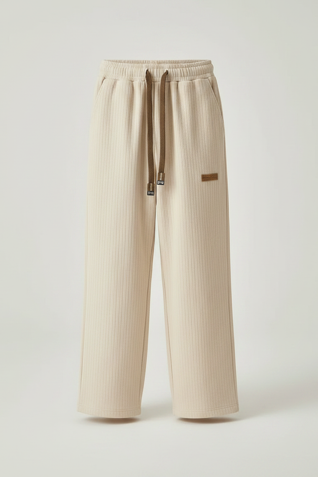 Pantalon Japonais Beige Droit Ample Côtelé Décontracté - Cordé - vue 3