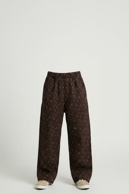 Pantalon Japonais Marron Fleuri Ample Décontracté Enfant - Cordé - vue 3