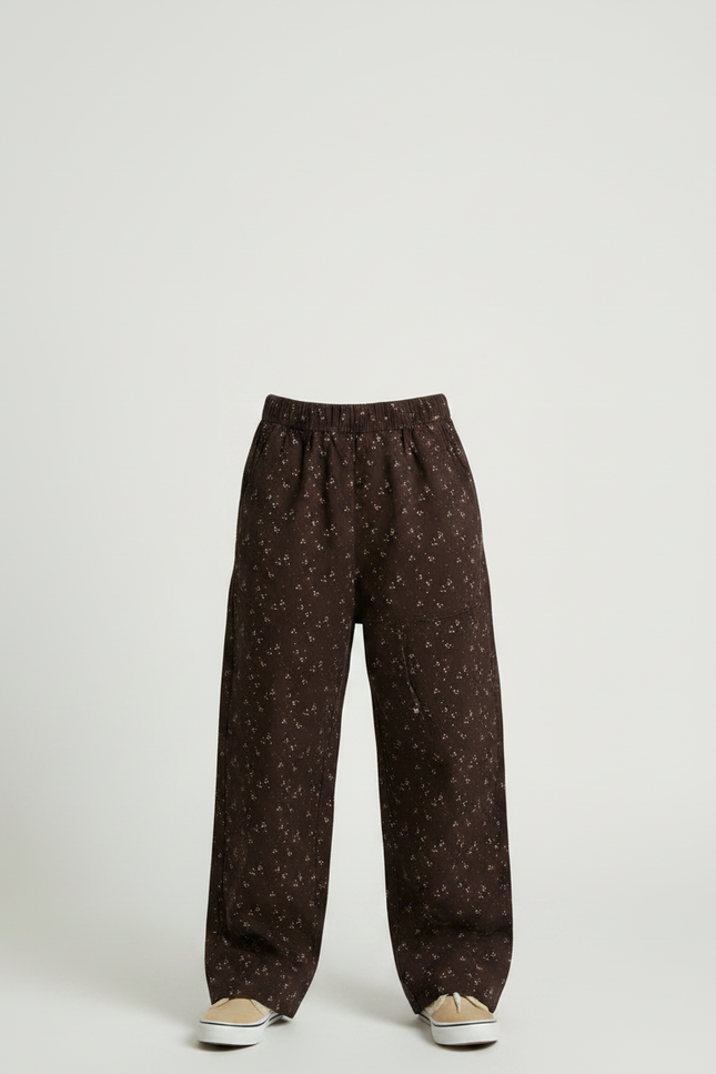 Pantalon Japonais Marron Fleuri Ample Décontracté Enfant - Cordé - vue 3