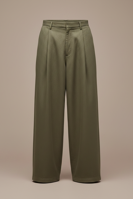 Pantalon Japonais Vert Kaki Ample Plissé Coton Homme - Gabardine - vue 3