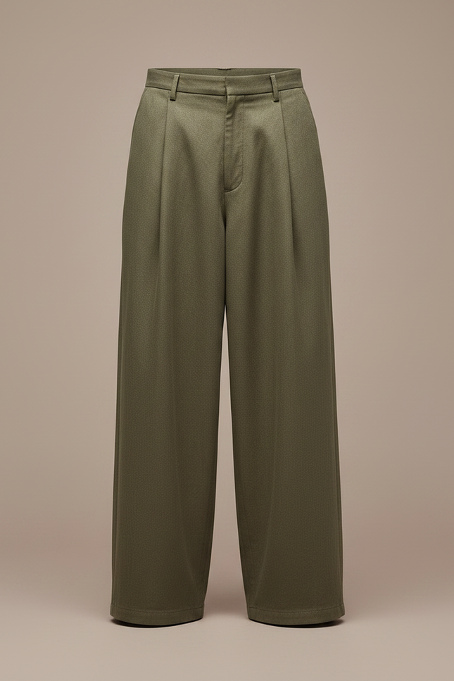 Pantalon Japonais Vert Kaki Ample Plissé Coton Homme - Gabardine - vue 3