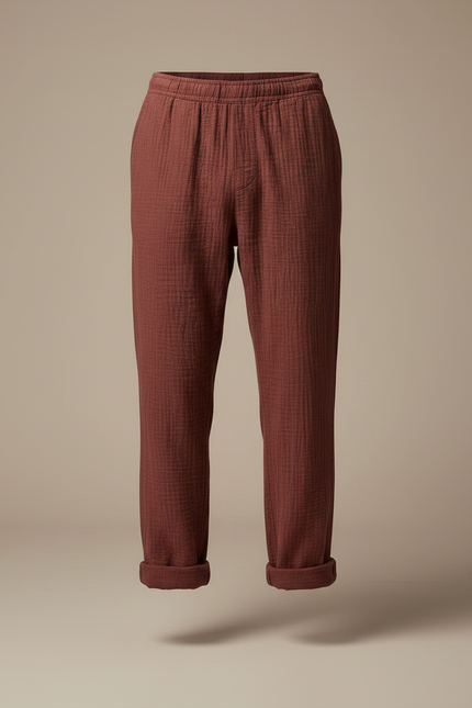 Pantalon Japonais Bordeaux Ample Texturé Coton Décontracté - vue 3