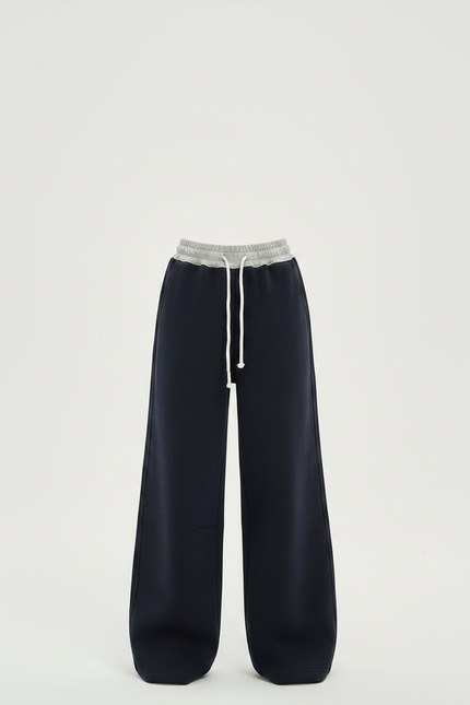 Pantalon Japonais Large Coton Noir Décontracté Cordon - Marine Molleton - vue 3