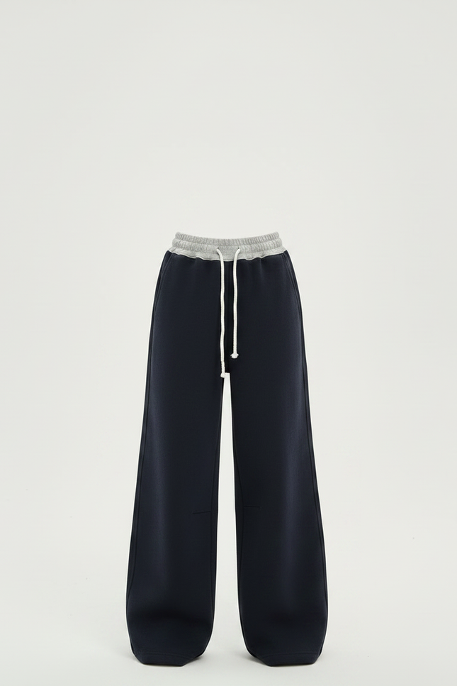 Pantalon Japonais Large Coton Noir Décontracté Cordon - Marine Molleton - vue 3